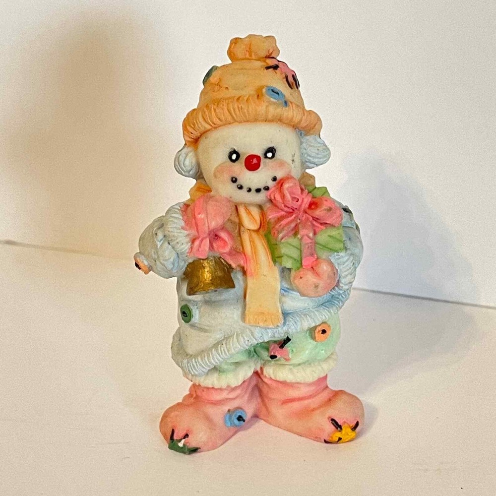 Vintage Snowman with Bell, Gift Patched‎ Clothes Small Hand Painted Decor Cute